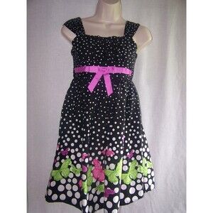 Girls JESSICA ANN BLACK AND WHITE/ POKADOT W/ PINK BUTTERFLY'S  Dress Size 12